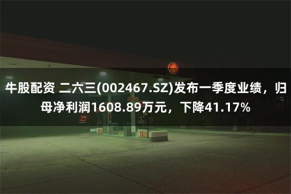 牛股配资 二六三(002467.SZ)发布一季度业绩，归母净利润1608.89万元，下降41.17%